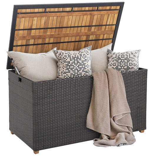 134 Gallon Rattan Storage Box with Zippered Liner and Solid Acacia Wood Top-2