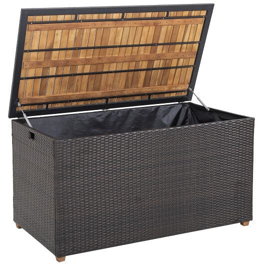 134 Gallon Rattan Storage Box with Zippered Liner and Solid Acacia Wood Top-4