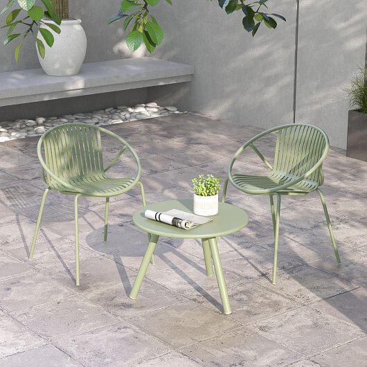 All Weather PP Patio Conversation Set with Round Coffee table and 2 Chairs-Green Unbranded