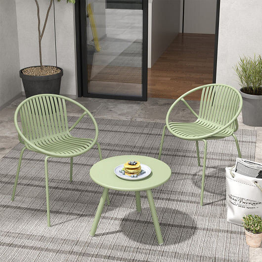 All Weather PP Patio Conversation Set with Round Coffee table and 2 Chairs-Green Unbranded