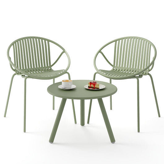 All Weather PP Patio Conversation Set with Round Coffee table and 2 Chairs-Green Unbranded