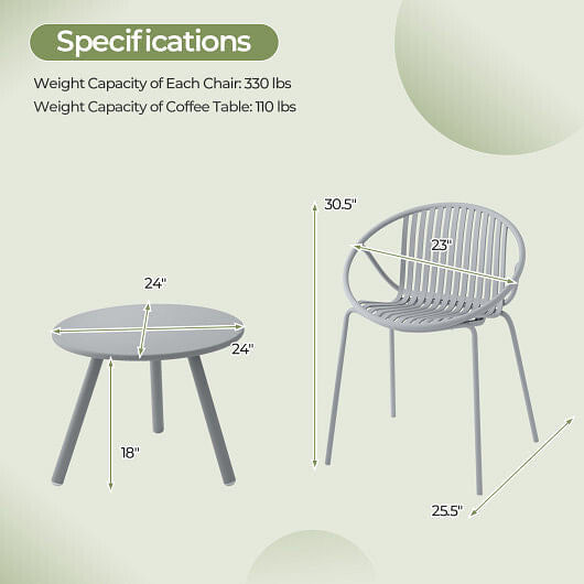 All Weather PP Patio Conversation Set with Round Coffee table and 2 Chairs-Green Unbranded