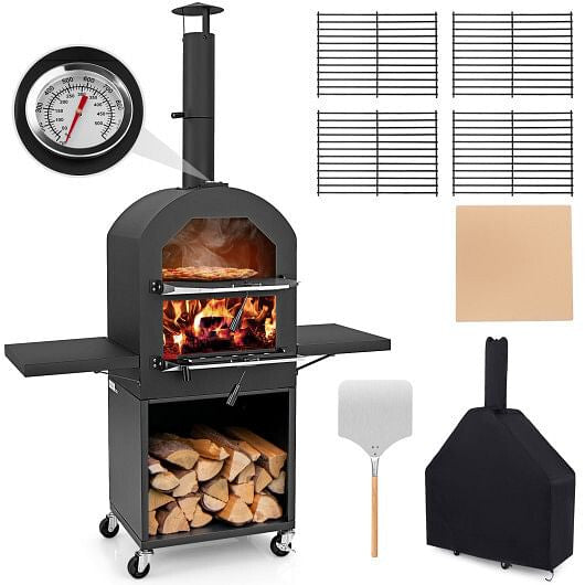 Outdoor Pizza Oven with Protective Cover and Grill Racks and Built-in Thermometer Unbranded