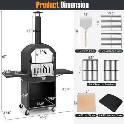 Outdoor Pizza Oven with Protective Cover and Grill Racks and Built-in Thermometer Unbranded