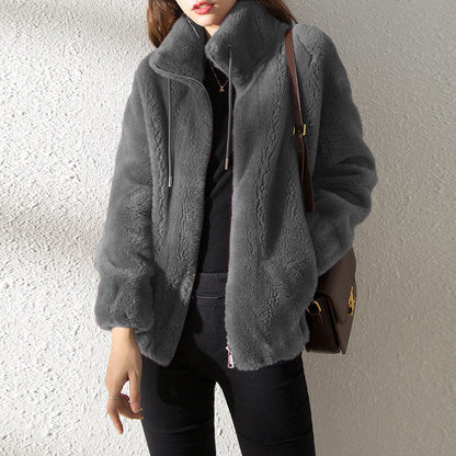 Double Faced Fleece Warm High Neck Sweater Women Cardigan ShopyWave