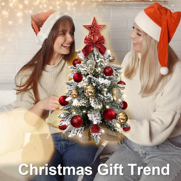 22in Tabletop Christmas Tree With Light Artificial Small Mini Red Christmas Decoration With Flocked Snow, Exquisite Decor & Xmas Ornaments For Table Top For Home & Office, Red ShopyWave