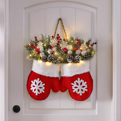 Christmas Garland Creative Glove Shaped Simulated Flower Wreath Window Door Gate Decoration Door Sign Xmas Party Decoration ShopyWave