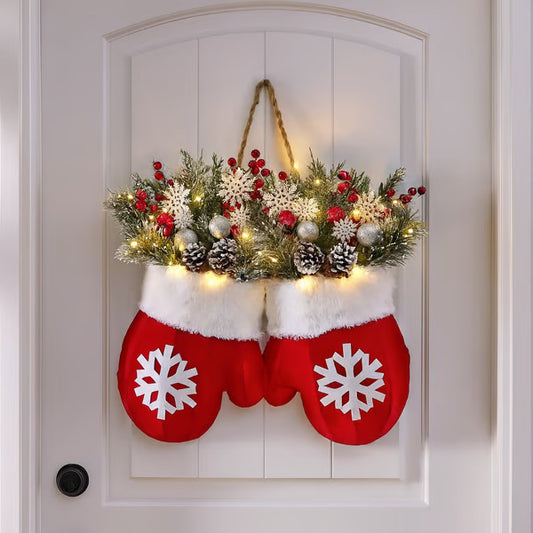 Christmas Garland Creative Glove Shaped Simulated Flower Wreath Window Door Gate Decoration Door Sign Xmas Party Decoration ShopyWave