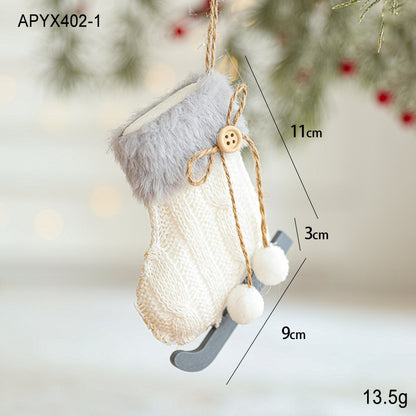 White Plush Fabric Pendant Gloves Sled Creative Christmas Tree Ornaments ShopyWave