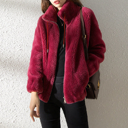 Double Faced Fleece Warm High Neck Sweater Women Cardigan ShopyWave