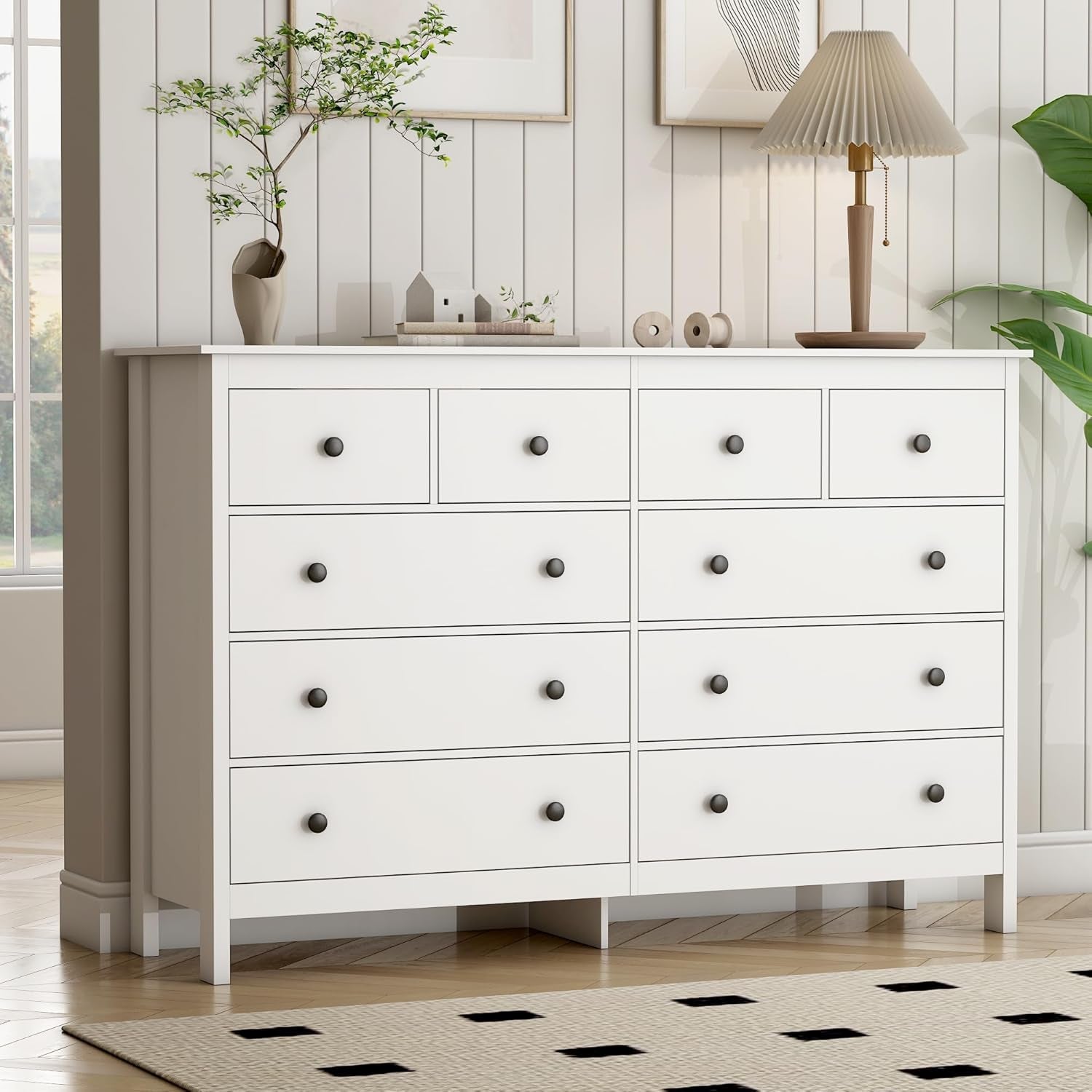 White 55 Inch Ten Drawer Dresser Modern Bedroom Storage-3