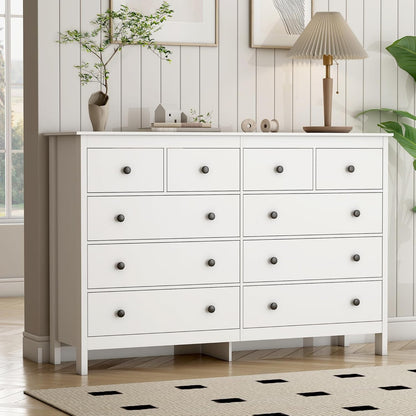 White 55 Inch Ten Drawer Dresser Modern Bedroom Storage-3