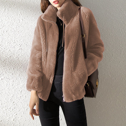 Double Faced Fleece Warm High Neck Sweater Women Cardigan ShopyWave
