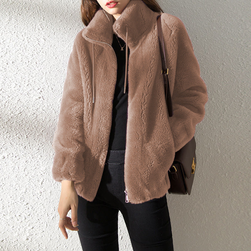 Double Faced Fleece Warm High Neck Sweater Women Cardigan ShopyWave