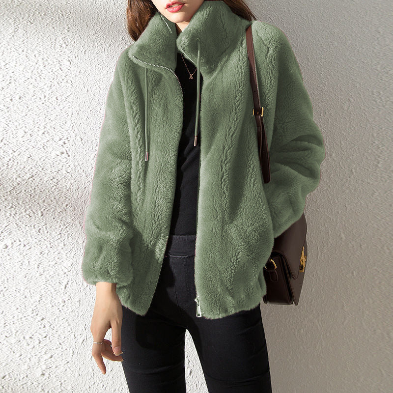 Double Faced Fleece Warm High Neck Sweater Women Cardigan ShopyWave