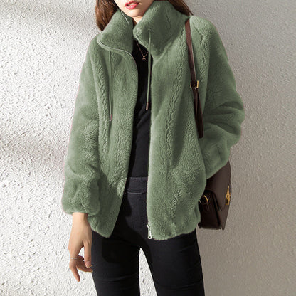 Double Faced Fleece Warm High Neck Sweater Women Cardigan ShopyWave