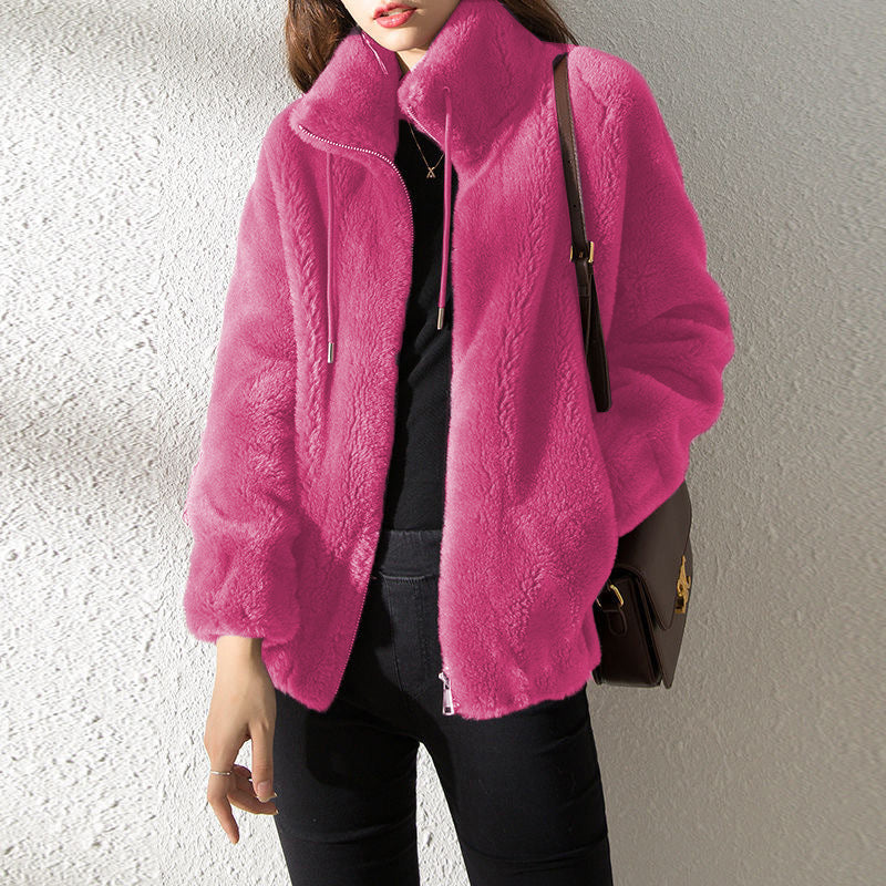 Double Faced Fleece Warm High Neck Sweater Women Cardigan ShopyWave