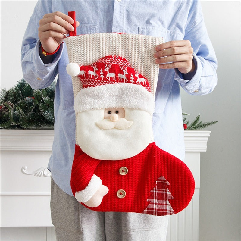 Large Red White Knitted Christmas Stocking Santa Claus Fireplace Decor Socks Xmas Gift Bags Candy Holder Decor For Home ShopyWave