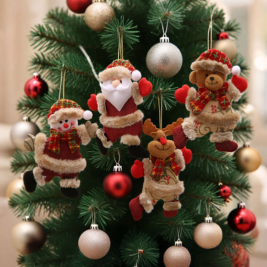 Festive Christmas Tree Ornaments - Santa, Snowman, Reindeer & Bear Figures With Red & White Scarves, Golden Balls & Red Bows - Perfect For Holiday Decor, Christmas Decorations ShopyWave