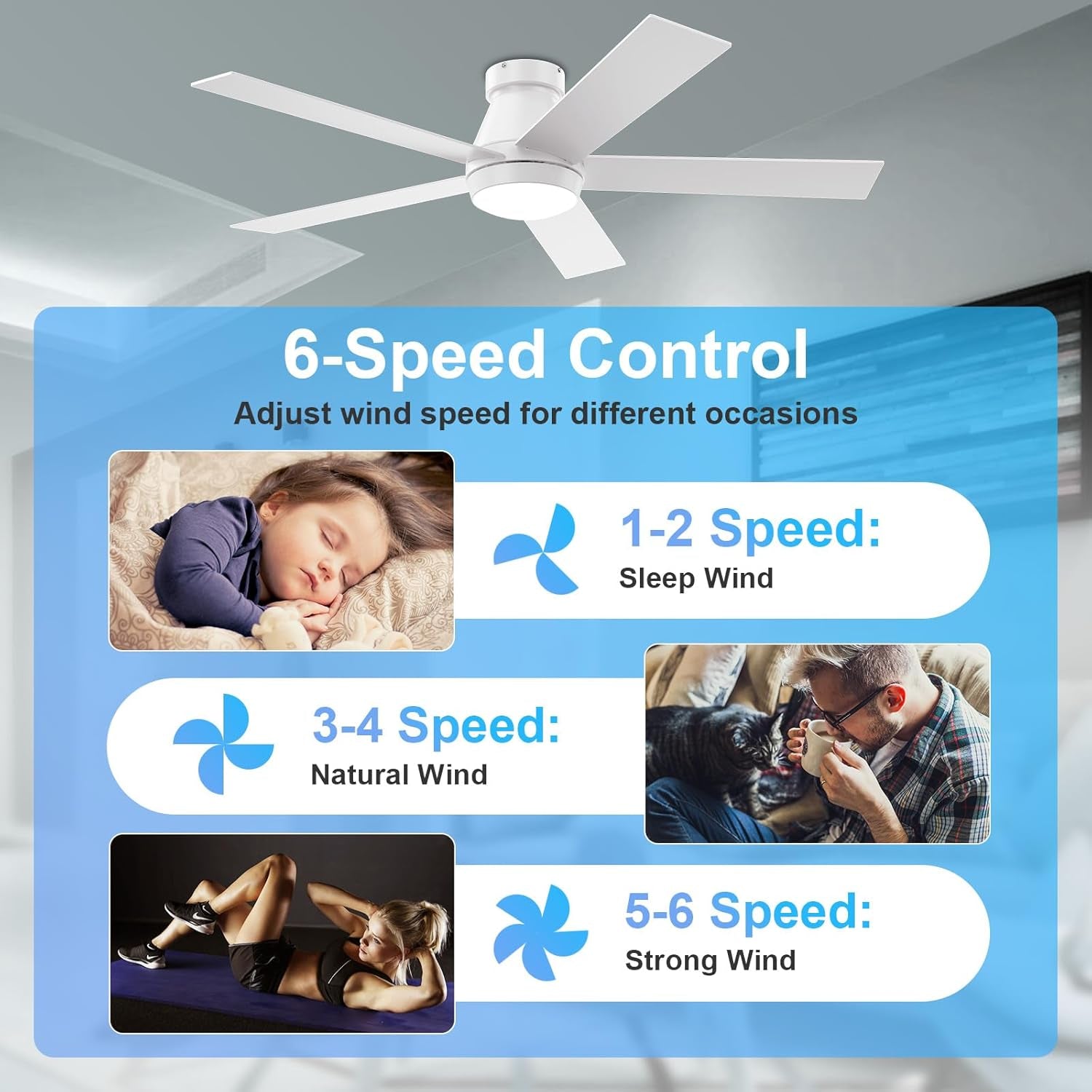 52 Inch White Ceiling Fan With Dimmable LED Lights-2