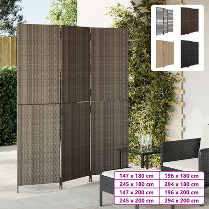 vidaXL Room Divider 3 Panels Gray Poly Rattan-1