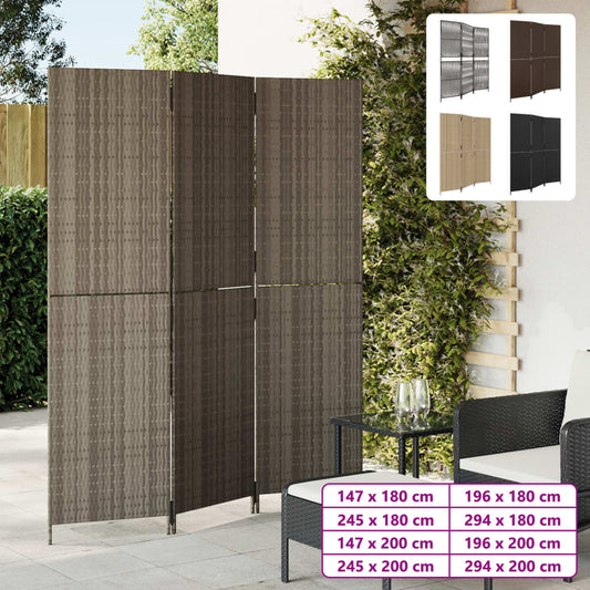vidaXL Room Divider 3 Panels Gray Poly Rattan-1